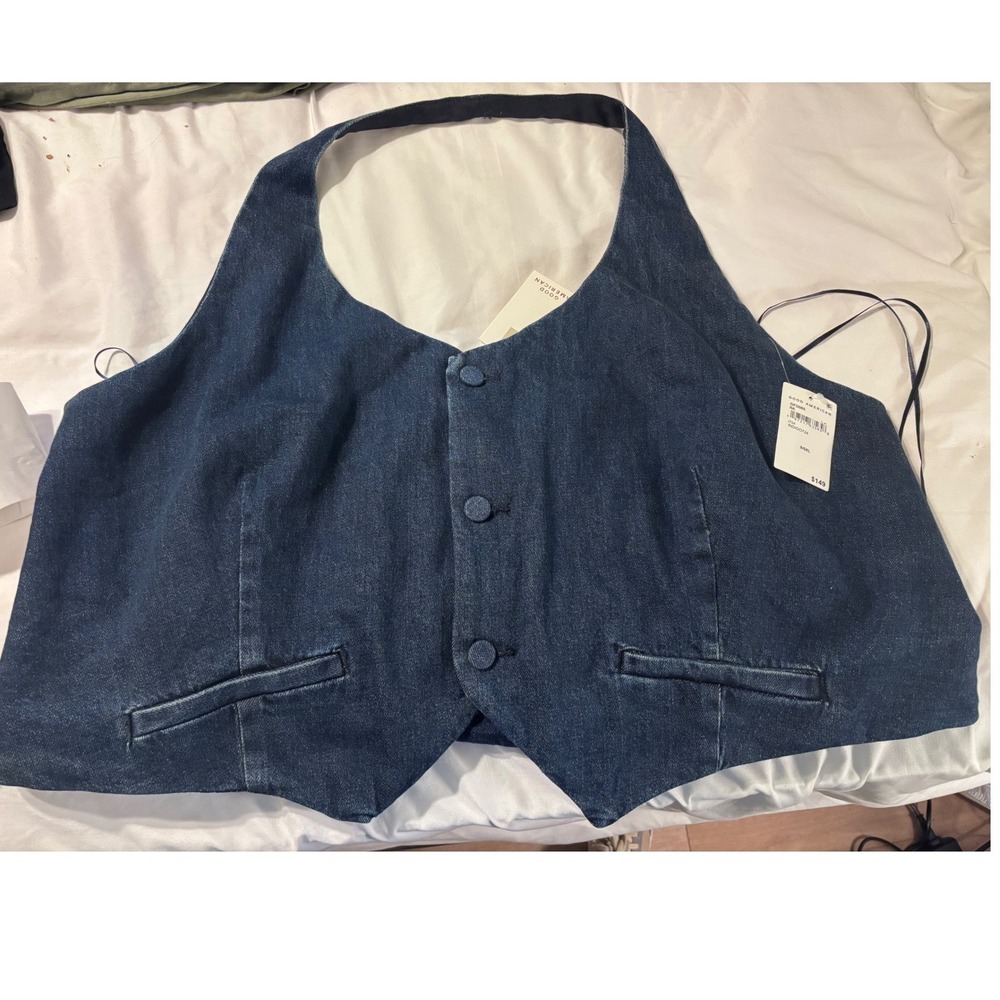 Good American Denim Halter Vest Indigo Blue Button Front Plus Size 5XL NEW